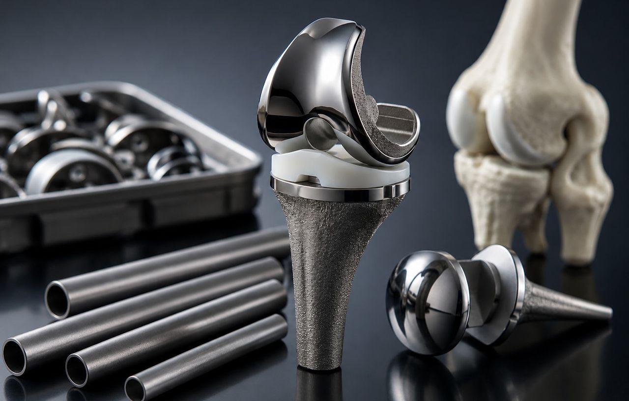 Titanium knee implant components